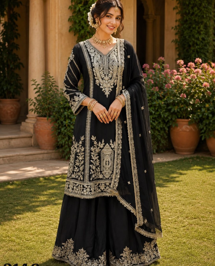 BLACK - Fab Black Chinon Salwar Suit